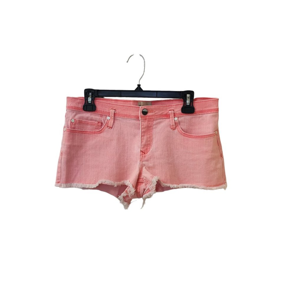 Roxy Bright Pink Jean Shorts Size 9 Raw Hem Low Rise 90s y2k Skater Surf Beach
